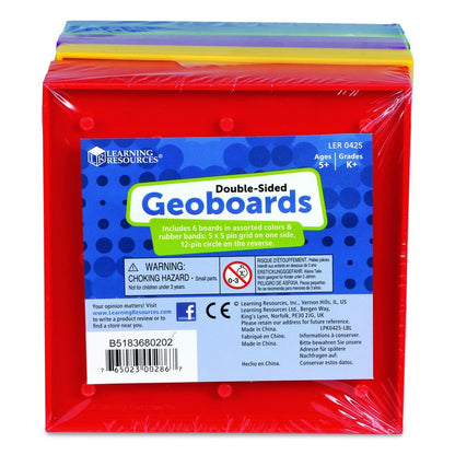 Double-Sided Assorted Geoboards, Grades K to 3, 5" x 5", Assorted Colors, 6 Pieces