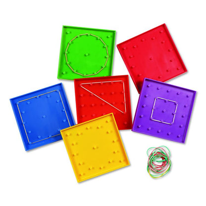 Double-Sided Assorted Geoboards, Grades K to 3, 5" x 5", Assorted Colors, 6 Pieces