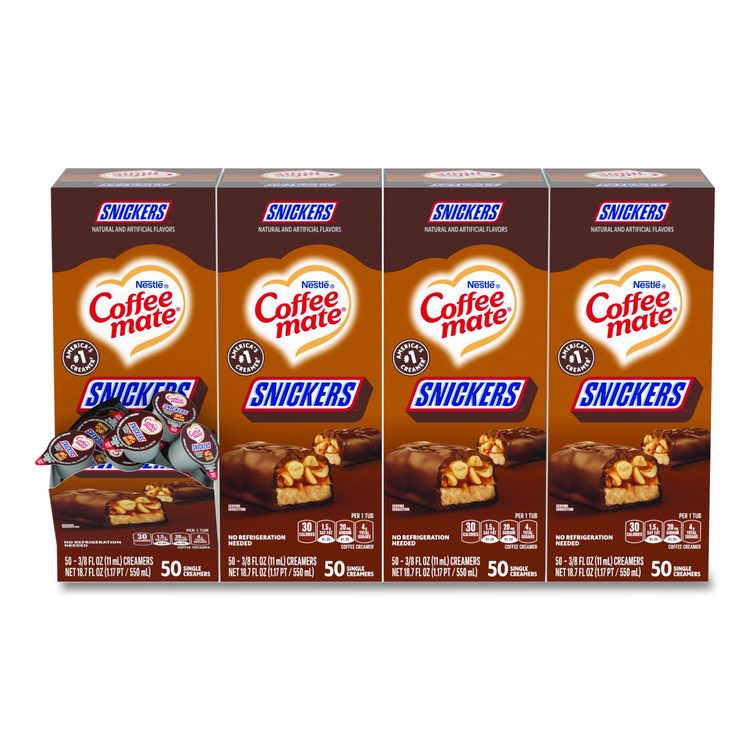 Liquid Coffee Creamer, Snickers, 0.38 oz Mini Cups, 200/Carton