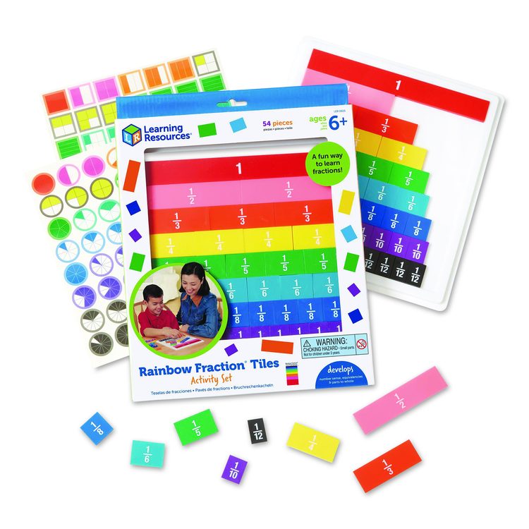 Rainbow Fraction Tiles with Tray, Grades 1 to 3, 54 Pieces