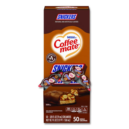Liquid Coffee Creamer, Snickers, 0.38 oz Mini Cups, 50/Box