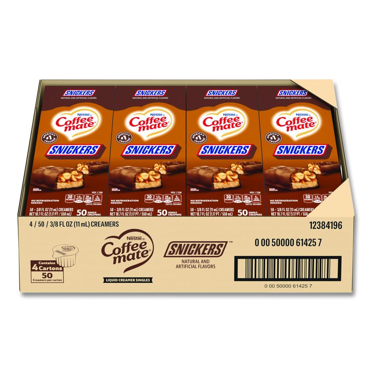Liquid Coffee Creamer, Snickers, 0.38 oz Mini Cups, 200/Carton
