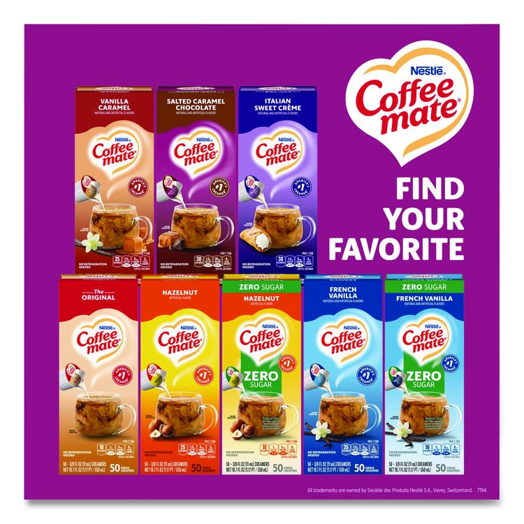 Liquid Coffee Creamer, Salted Caramel Chocolate, 0.38 oz Mini Cups, 50/Box, 4 Boxes/Carton