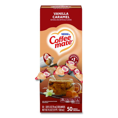 Liquid Coffee Creamer, Vanilla Caramel, 0.38 oz Mini Cups, 50/Box