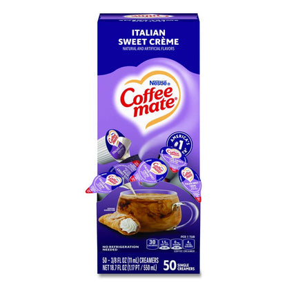 Liquid Coffee Creamer, Italian Sweet Cream, 0.38 oz Mini Cups, 50/Box