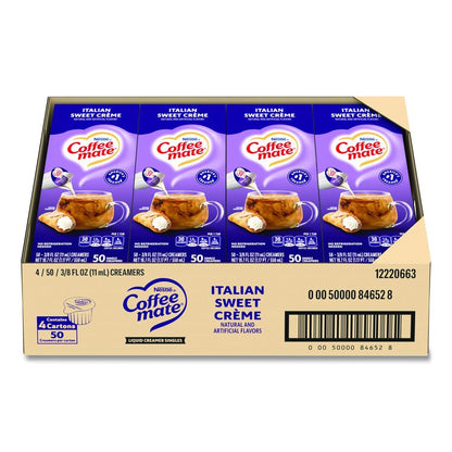 Liquid Coffee Creamer, Italian Sweet Cream, 0.38 oz Mini Cups, 50/Box, 4 Boxes/Carton