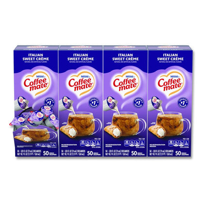 Liquid Coffee Creamer, Italian Sweet Cream, 0.38 oz Mini Cups, 50/Box, 4 Boxes/Carton