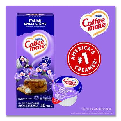 Liquid Coffee Creamer, Italian Sweet Cream, 0.38 oz Mini Cups, 50/Box
