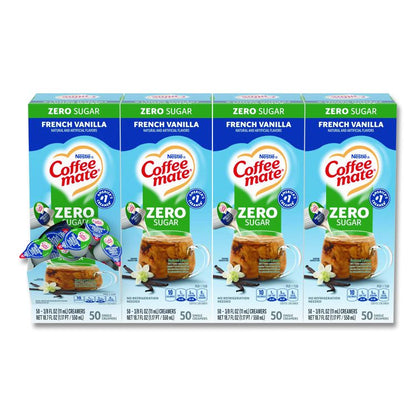 Liquid Coffee Creamer, Zero Sugar French Vanilla, 0.38 oz Mini Cups, 50/Box, 4 Boxes/Carton