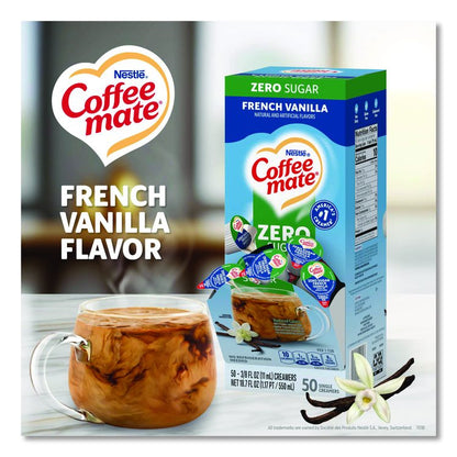 Liquid Coffee Creamer, Zero Sugar French Vanilla, 0.38 oz Mini Cups, 50/Box