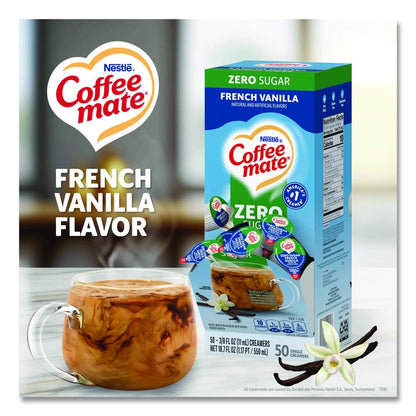 Liquid Coffee Creamer, Zero Sugar French Vanilla, 0.38 oz Mini Cups, 50/Box, 4 Boxes/Carton