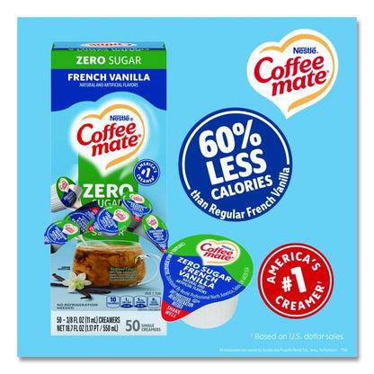 Liquid Coffee Creamer, Zero Sugar French Vanilla, 0.38 oz Mini Cups, 50/Box, 4 Boxes/Carton