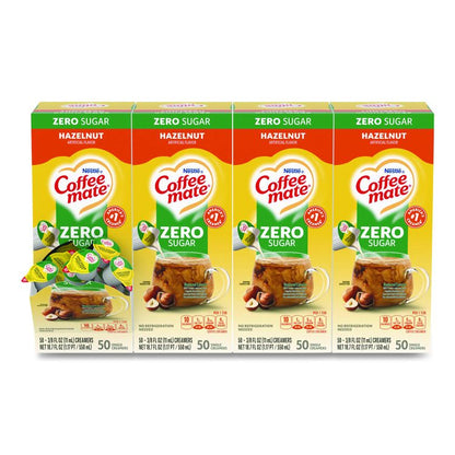 Liquid Coffee Creamer, Zero Sugar Hazelnut, 0.38 oz Mini Cups, 50/Box, 4 Boxes/Carton