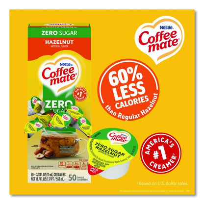 Liquid Coffee Creamer, Zero Sugar Hazelnut, 0.38 oz Mini Cups, 50/Box