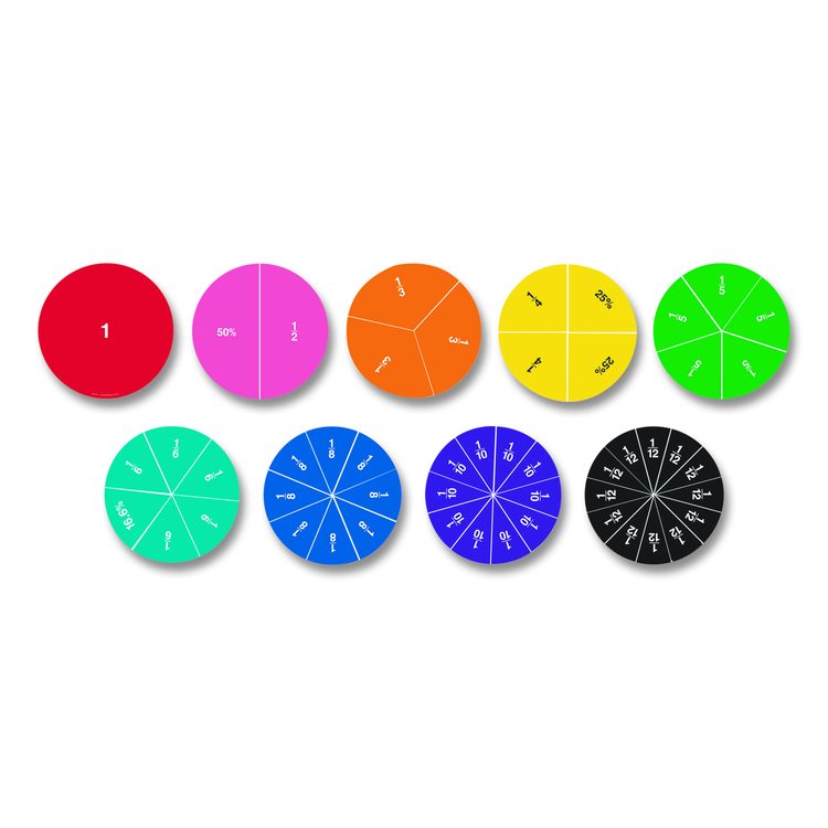 Double-Sided Magnetic Rainbow Fraction and Percentage Circles, Grades 1 to 6, English, Randomly Assorted Colors, 9 Pieces