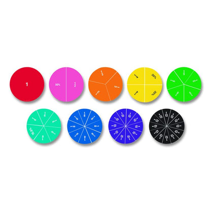Double-Sided Magnetic Rainbow Fraction and Percentage Circles, Grades 1 to 6, English, Randomly Assorted Colors, 9 Pieces