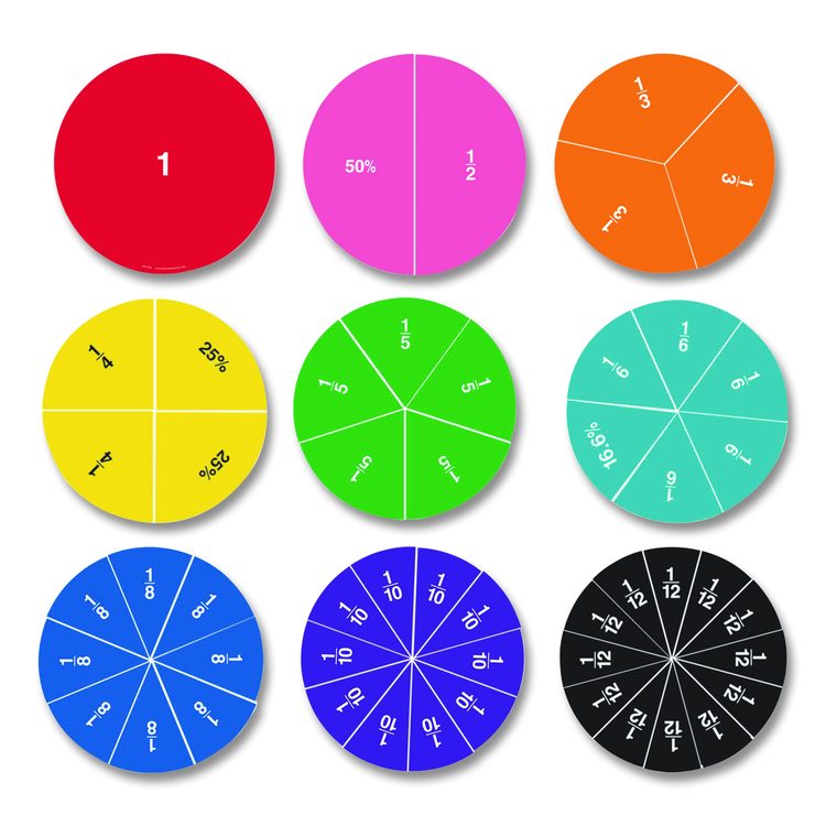 Double-Sided Magnetic Rainbow Fraction and Percentage Circles, Grades 1 to 6, English, Randomly Assorted Colors, 9 Pieces