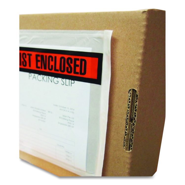 Packing List Envelopes, Top-Print Front: Packing List/Invoice Enclosed, 4.5 x 5.5, Clear/Orange, 500/Box