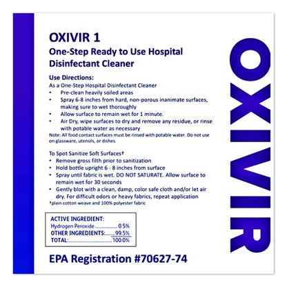 Oxivir TB One-Step Disinfectant Cleaner, Unscented, 32 oz Bottle, 12/Carton