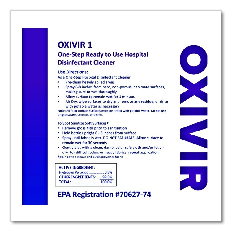 Oxivir 1 RTU Disinfectant Cleaner, 32 oz Spray Bottle, 12/Carton