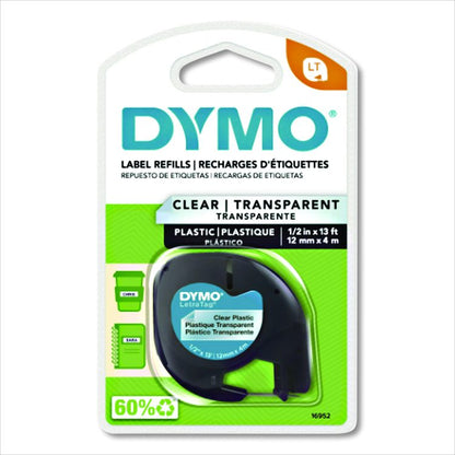 LetraTag Plastic Label Tape Cassette, 0.5" x 13 ft, Clear