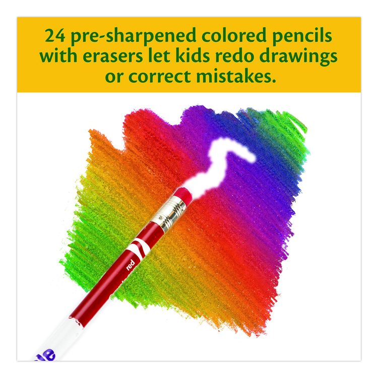 Erasable Color Pencil Set, 3.3 mm, 2B, Assorted Lead and Barrel Colors, 24/Pack