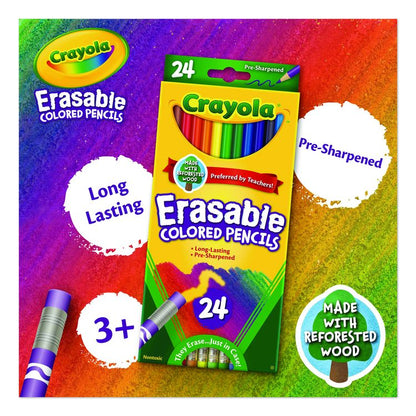 Erasable Color Pencil Set, 3.3 mm, 2B, Assorted Lead and Barrel Colors, 24/Pack