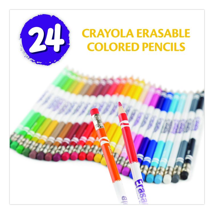Erasable Color Pencil Set, 3.3 mm, 2B, Assorted Lead and Barrel Colors, 24/Pack