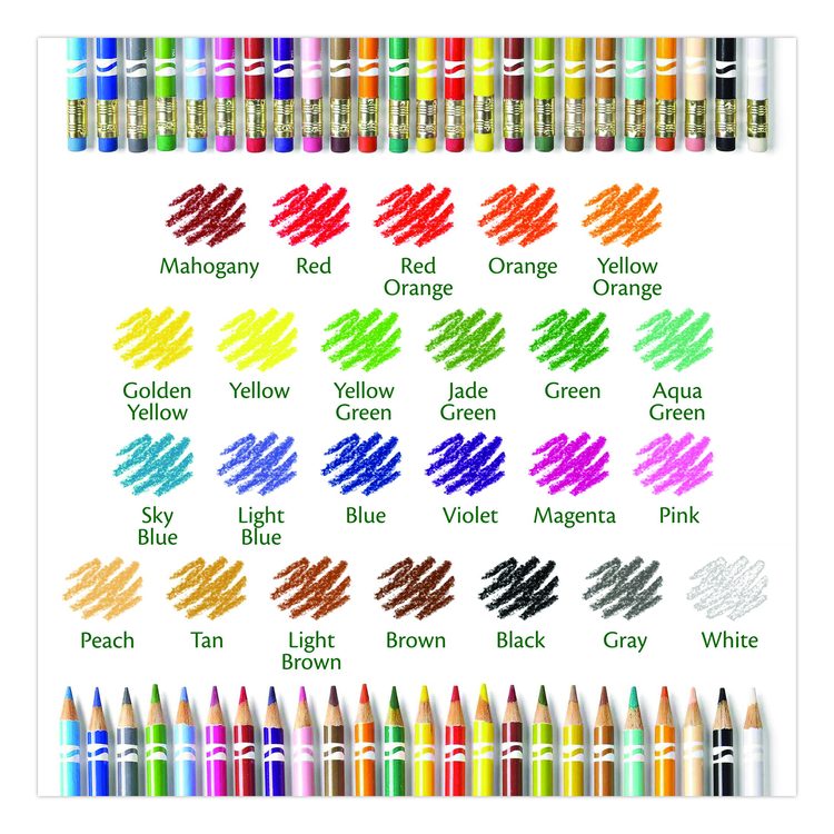 Erasable Color Pencil Set, 3.3 mm, 2B, Assorted Lead and Barrel Colors, 24/Pack