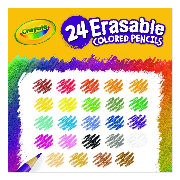 Erasable Color Pencil Set, 3.3 mm, 2B, Assorted Lead and Barrel Colors, 24/Pack