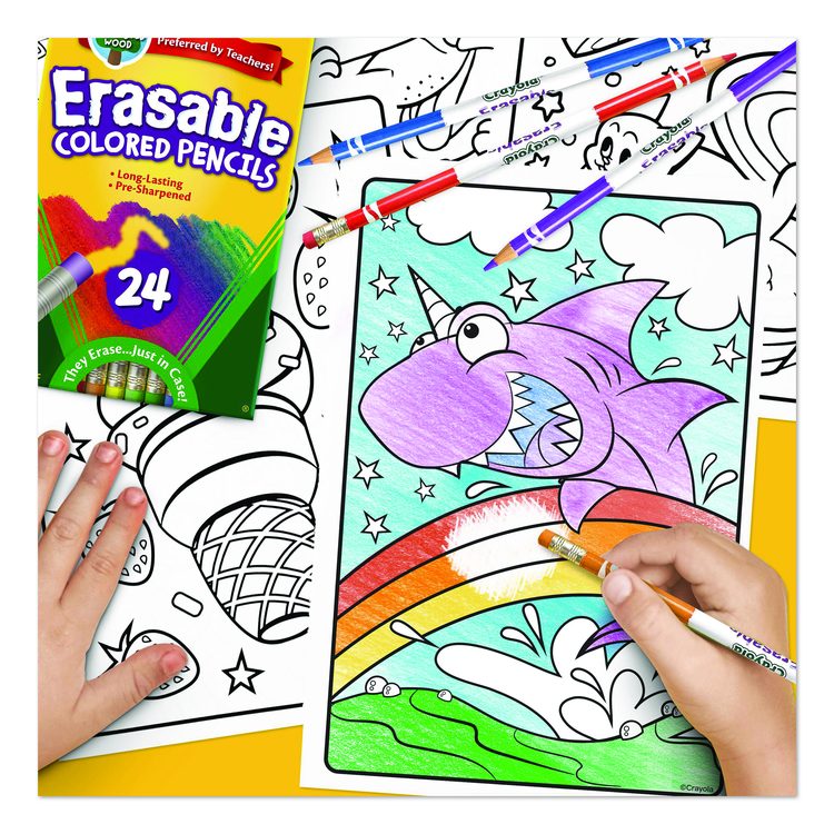 Erasable Color Pencil Set, 3.3 mm, 2B, Assorted Lead and Barrel Colors, 24/Pack