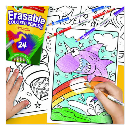 Erasable Color Pencil Set, 3.3 mm, 2B, Assorted Lead and Barrel Colors, 24/Pack