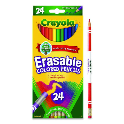 Erasable Color Pencil Set, 3.3 mm, 2B, Assorted Lead and Barrel Colors, 24/Pack