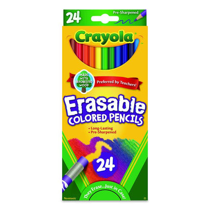 Erasable Color Pencil Set, 3.3 mm, 2B, Assorted Lead and Barrel Colors, 24/Pack