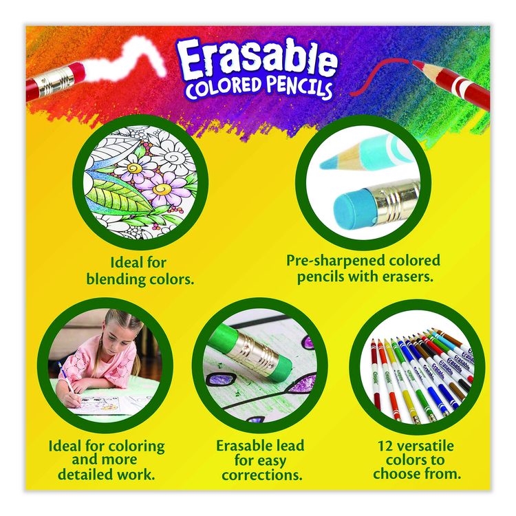 Erasable Color Pencil Set, 3.3 mm, 2B, Assorted Lead and Barrel Colors, Dozen