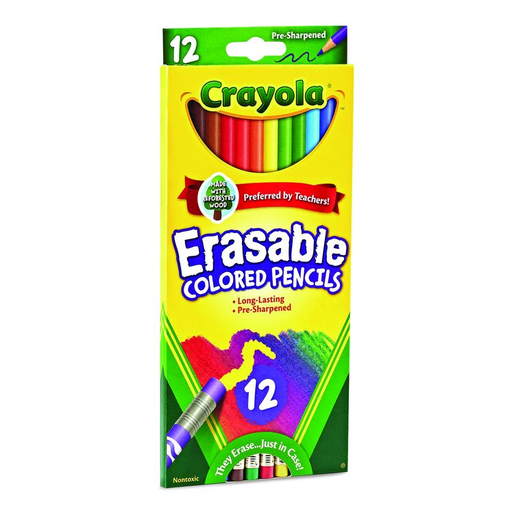 Erasable Color Pencil Set, 3.3 mm, 2B, Assorted Lead and Barrel Colors, Dozen
