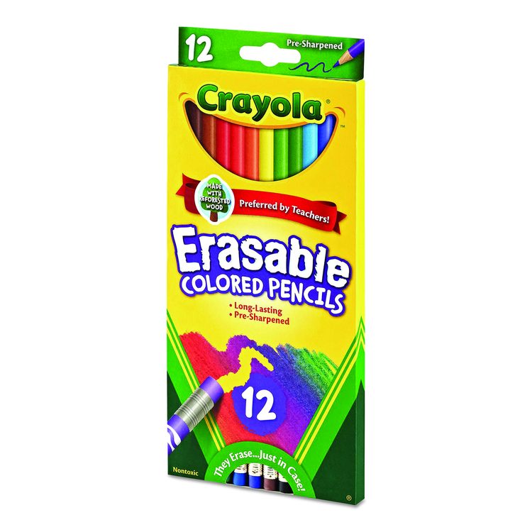 Erasable Color Pencil Set, 3.3 mm, 2B, Assorted Lead and Barrel Colors, Dozen