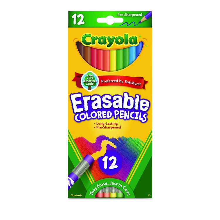 Erasable Color Pencil Set, 3.3 mm, 2B, Assorted Lead and Barrel Colors, Dozen