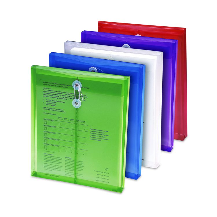 Poly String and Button Interoffice Envelopes, Open-End (Vertical), 9.75 x 11.63, Transparent Red, 5/Pack