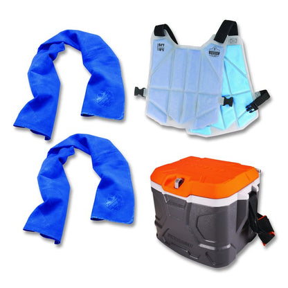 Chill-Its 6671 Heat Stress Prevention Kit, 2 Towels, Vest, 17 qt Cooler