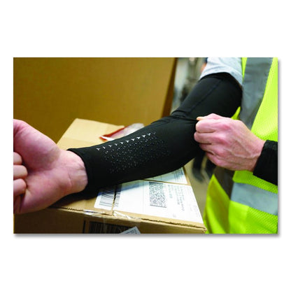 Chill-Its 6691 Cooling Arm Sleeves with Box-Handling Grip, Polyester/Spandex, X-Large, Black, Pair
