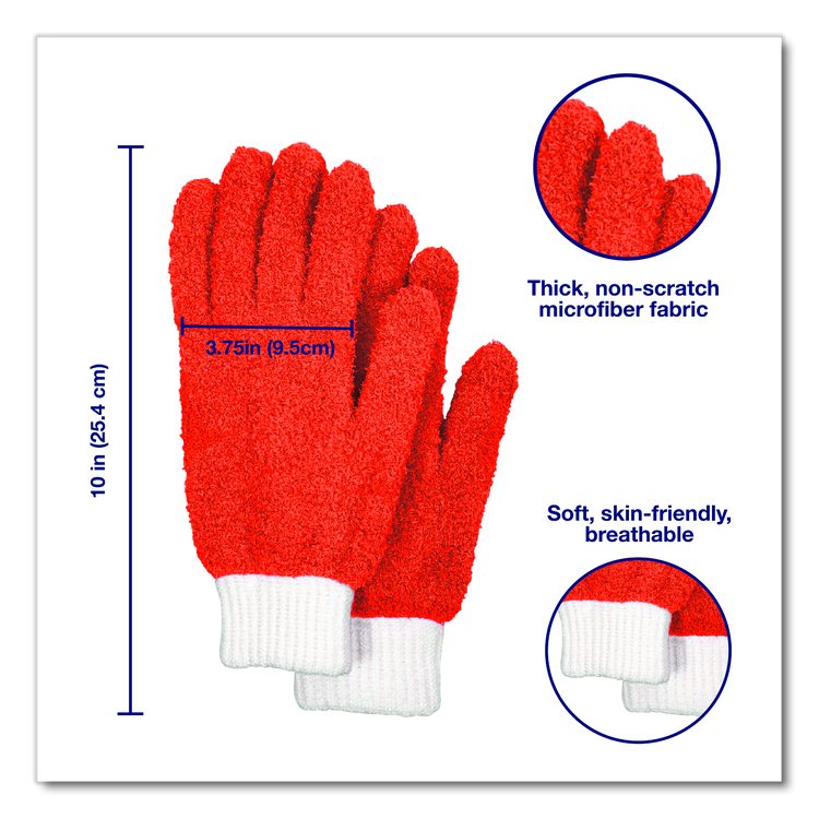 Microfiber Dusting Gloves, Coral with White Cuffs, 2 Gloves