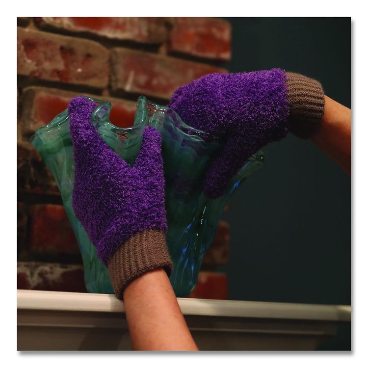 Microfiber Dusting Gloves, Purple with Black Cuffs, 4 Gloves