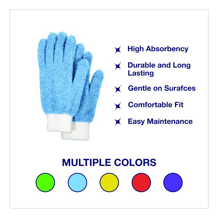 Microfiber Dusting Gloves, 2 Blue Gloves with White Cuffs, 2 Green Gloves with White Cuffs