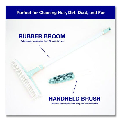 Rubber Broom and Handheld Brush,11.75 x 50 Plastic Handle, White/Blue