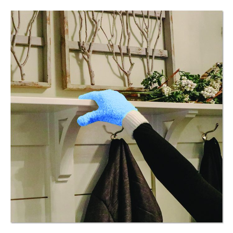 Microfiber Dusting Gloves and Mitts, Blue with White Cuffs, 2 Gloves, 2 Mitts