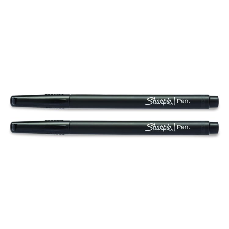 Water-Resistant Ink Porous Point Pen, Stick, Fine 0.4 mm, Black Ink, Black Barrel, 2/Pack