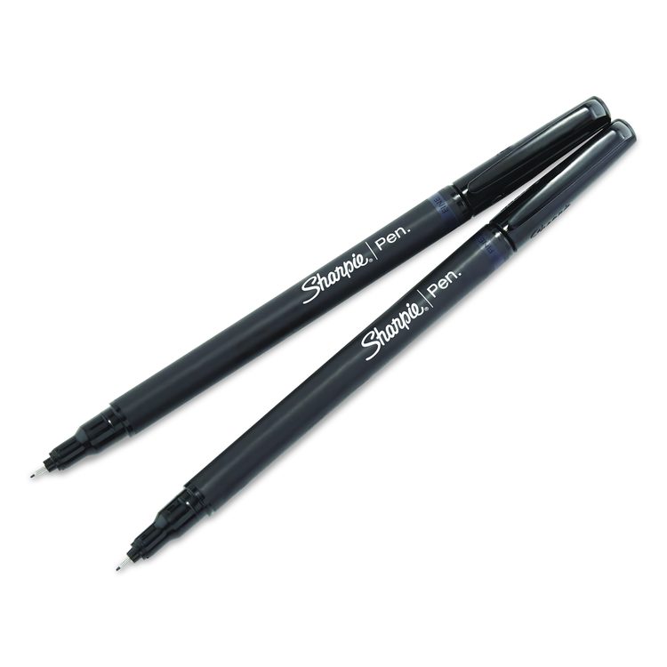 Water-Resistant Ink Porous Point Pen, Stick, Fine 0.4 mm, Black Ink, Black Barrel, 2/Pack