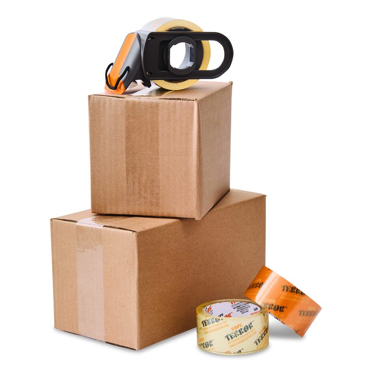 Tape Dispenser with Tape, 3" Core, Polypropylene, Gray/Orange, 1 Dispenser, 1 Roll Heavy-Duty Packaging Tape