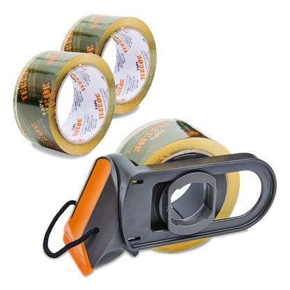 Tape Dispenser with Tape, 3" Core, Polypropylene, Gray/Orange, 1 Dispenser, 2 Rolls